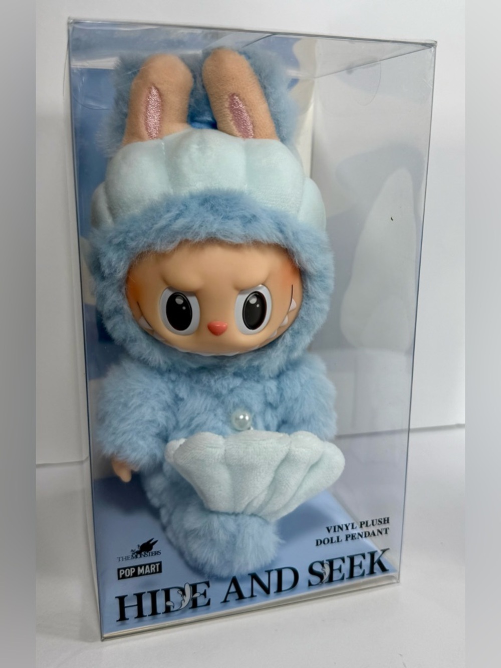 POP MART Labubu Hide and Seek Vinyl Plush Doll Pendant – Blue Bunny | Boxed